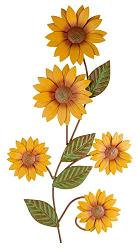 BEE ON BLOOM Metal sunflower wall decor 25 Inches for indoors and outdoors | Perfect sunflower decor for porch, patio, kitchen | Rustic yellow individually hand painted petals