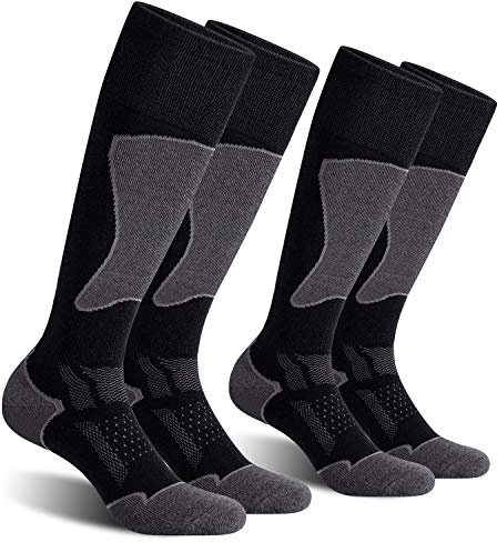 CS CELERSPORT 2 Pack Ski Socks for Men and Women Skiing, Snowboarding, Cold Weather, Winter Performance Socks, Black+Grey, Large