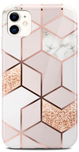 ONEFLOW Sense Case kompatibel mit Apple iPhone 11 Hülle in Marmor Optik, Schutz für Kamera und Bildschirm, Glitzer Handyhülle aus Silikon - glänzend Rosegold (Devotion)
