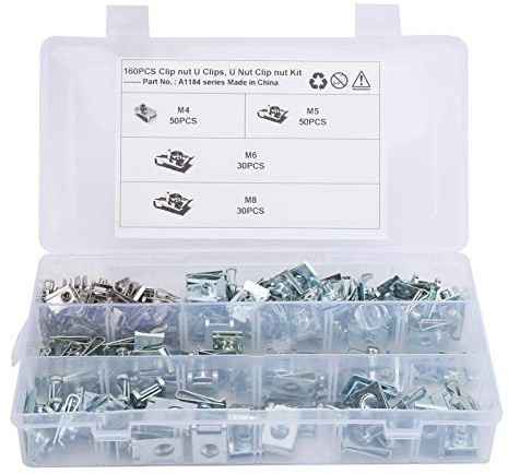 Aoutecen 160Pcs U‑Clips Chimney Nut,U‑Type Clips Spire Clip 304 Stainless Steel Zinc Plating Blue White U Nuts Chimney for Car Motorcycle M4 M5 M6 M8 Accessories