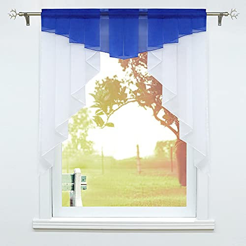 SCHOAL Scheibengardinen Küche Kleinfenster Gardinen mit Kräuselband oder Tunnelzug Bistrogardinen Voile Transparente Kurzgardinen Modern 1 Stück BxH 120x125cm Dunkelblau