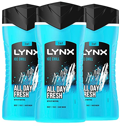 3 Pack of 225ml Lynx 3-in-1 Ice Chill All Day Fresh with Icy Menthol Body wash Wash, 225ml with Plant-based Moisturisers Dermatologically Tested, Keep Smelling Irresistible!