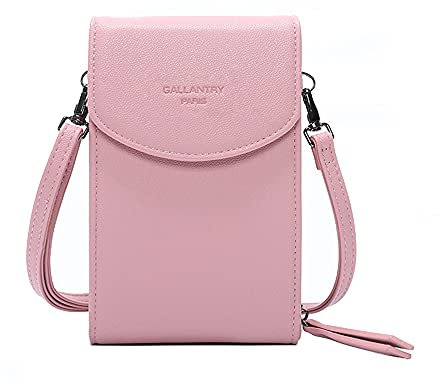 Gallantry Sac Pochette Bandoulière Téléphone Portable Femmes - Mini Sac Smartphone Zippé 6.5 Pouces Max Pour Iphone 12 13 Pro - Multifonction Carte PU Cuir Léger - Chic Tendance - Rose