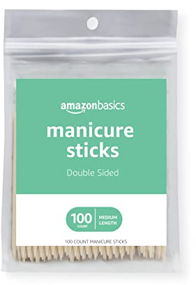Amazon Basics Double Sided Manicure Sticks for Nail Care, Cuticle Pusher, Pedicure, Medium Length, Orange, 100 Count