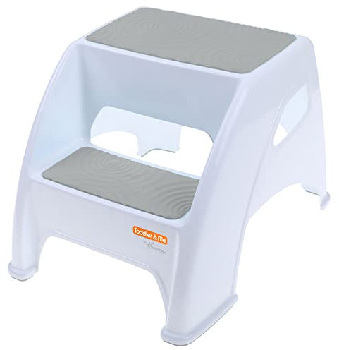 Dreambaby Toddler & Me 2 Up Step Stool, Toddler Step Stool Suitable for Adults, Holds Up To 135kg, Toilet Steps for Toddlers & Adults, Anti Slip Pads, Toilet Training Steps, Bathroom Stool - Grey
