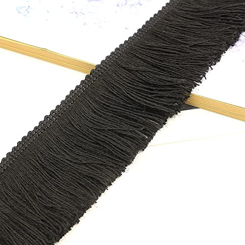 3 Meters 5cm Quaste Fransenborte Fransenband Schnittfranse Dekoband Zierband Dekoborte Tanzfransen Nähzubehör für Kleidung,Kostüme,DIY Nähen,Gardinen,Tischdecken,Tischläufer,Dekoration,Schwarz