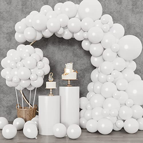 RUBFAC Balloon Arch Different Sizes White Balloons 129pcs for Bridal Shower
