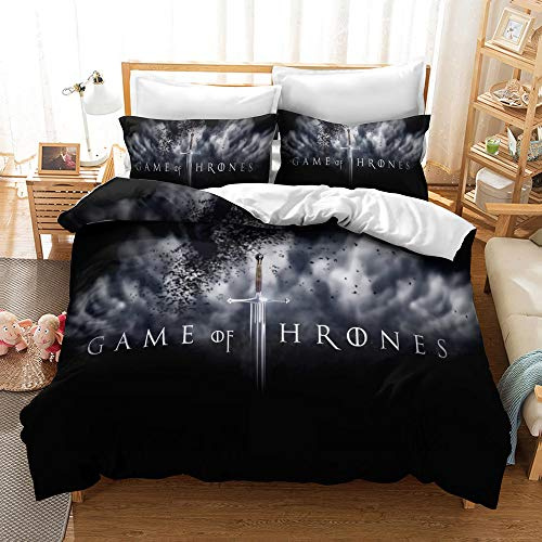 King Bedding Bettbezug-Set ? Game of Thrones 3-teiliges Mikrofaser-Bettdecken-Set, Bettbezug Und 2 Kissenbezüge Für Männer Und Frauen (Stil 01,135 x 200 cm)