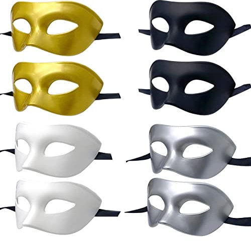 LECMACY Masque de mascarade pour hommes et femmes, Rome vénitienne demi-visage yeux masques Mardi Gras Costume de fête à thème ensembles de Cosplay-taille unique (2x(w+b+g+s)/8pcs)
