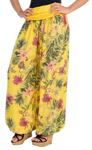 Malito - Damen Haremshose floraler Blumen Print - atmungsaktive Pumphose - dünne Freizeit Strandhose - hautfreundliche Aladinhose 8939 (gelb)