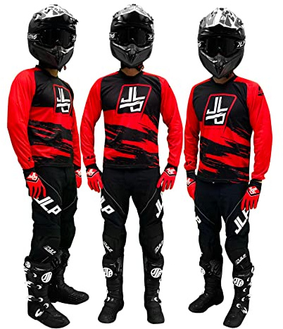 JLP RACING Tenue Enfant Pantalon Maillot Gants Moto Cross Quad Enduro VTT BMX MTB Enfant Snatch Rouge L