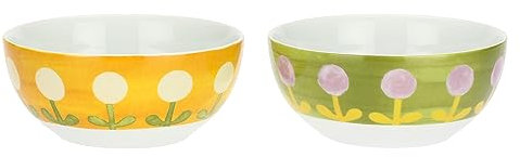 THUN, Set 2 Ciotole in Porcellana Decorata a Mano con Motivi Floreali, Linea Florianne, Ø 15 cm, 6.5 cm h