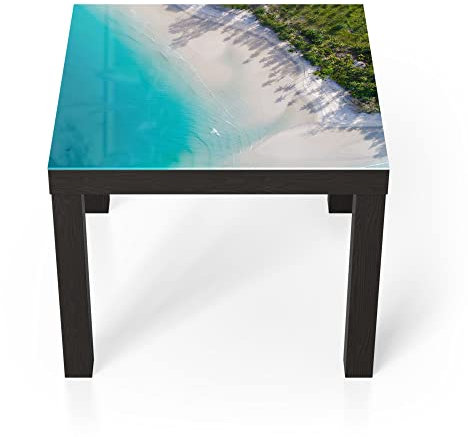 DEQORI Glastisch | schwarz klein 55x55 cm | Motiv Paradies von Oben | ausgefallener Beistelltisch aus Glas | Hochglanz Couchtisch fürs Wohnzimmer | moderner Couch Tisch mit Design