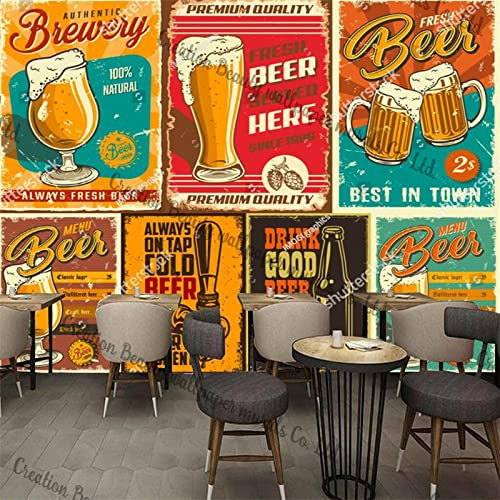 Retro Nostalgisches Bier Themed Concourse Club Dekoration Produktion Wandbild Tapete Bar Ktv Restaurant 3D Wal TV Wandbild Tapete Wanddekoration fototapete 3d Vlies wandbild Schlafzimmer-300cm×210cm