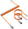 ATTACK SHARK Custom C04 2-in-1 Coiled USB-C Cable, USB-A to Type-C With 5 Pin Detachable Metal Aviation Plug, Double Sleeve Spiral Extendable TPU Cable for PC/Keyboard/Mouse/Phone - Orange