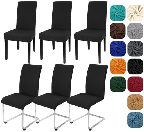 Yugarlibi Stuhlhussen 6er Set Stretch Stuhlhussen Schwingstuhl Elastische Hussen Stuhlbezug Abnehmbarer Waschbarer Stühle Schutz für Küche Restaurant Hotel Bankett Hochzeit (Schwarz, 6 Stück)