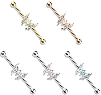 beyoutifulthings Industrial-Piercing SET viele Farben Kristall Schmetterling Industrial-Barbell Industrial-Bar Chirurgenstahl Stab-länge 38-mm