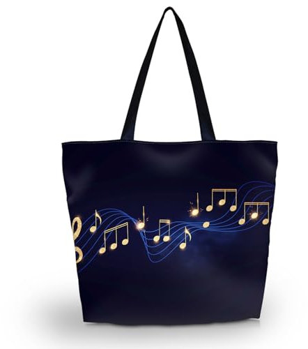AOKSUNOVA Einkaufstasche Faltbar Groß Bedruckt Stofftasche mit Reißverschluss Tragetasche Musik