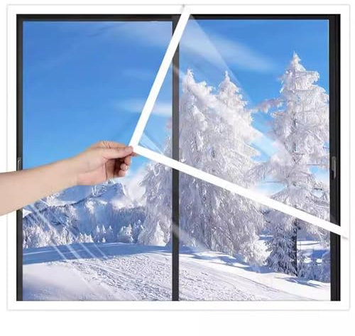 Kit Película Aislamiento Ventana, W55xH70cm(21.6x27.5in) Película Térmica Resistente Intemperie, Película Aislante Autoadhesiva Ventana para Invierno, Envoltura Ventana Plástico Reutilizable Fácil