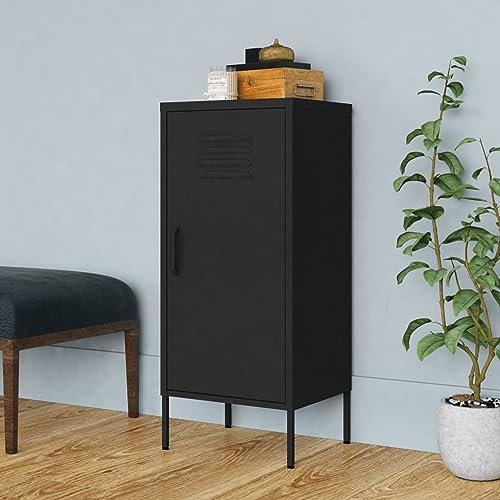 LAPOOH Lagerschrank, Flurschrank, Putzschrank, Besenschrank, Aktenschrank, Schrank Schmal, Aufbewahrungsschrank, Vorratsschrank, Schwarz 42,5x35x101,5 cm Stahl