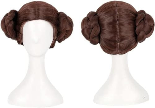 Anime Princess Leia Organa Solo Cosplay Perücke, Kurze Braune Hitzebeständige Synthetische Perücken, Halloween Party Perücke Mit Perücke Cap