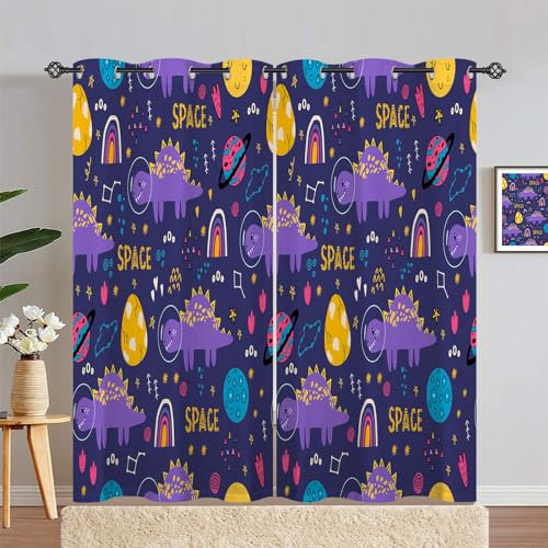 ANHOPE Weltraum Dinosaurier Planeten Verdunklungsvorhänge mit Ösen Thermo Vorhänge Blickdichte Gardinen Kinder Jungen Mädchen Blackout Curtain Wohnzimmer Schlafzimmer Vorhang 2er Set H 229 x B 117 cm