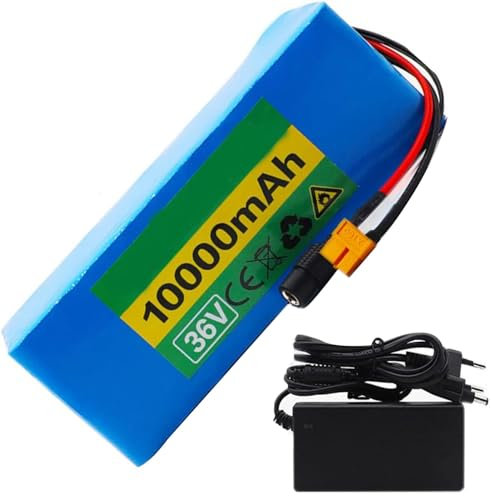 GeMeci 36V 10AH Li-ION Batterie 10S2P Rechargeable Étanche Batterie Électrique Protection BMS Au Lithium Haute Puissance pour 200W 400W 500W 800W Moteur avec Chargeur 36V10AH,T