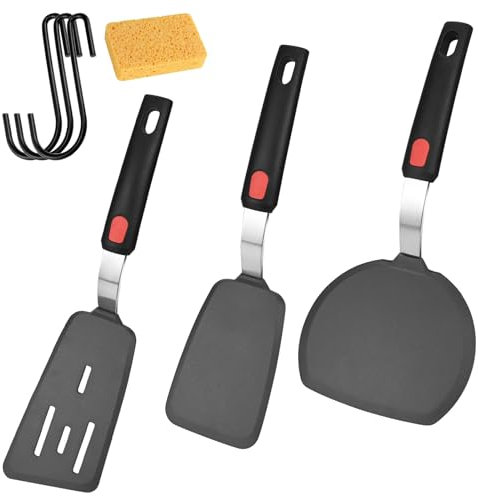 Large Silicone Spatula Turner Set of 3, 600°F Heat Resistant Flexible Silicone Spatula Set Cooking Spatulas BPA Free Kitchen Utensils Nonstick Cookware for Eggs, Pancake, Fish, Pancakes