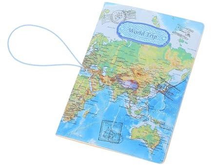 WRITWAA Passport Holder Travel Wallet World Pattern Pu Leather Passport Cover and Tag Secure Travel Accessory Map004-03