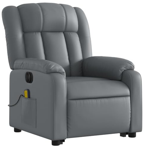 Hommdiy Massagesessel mit Aufstehhilfe Elektrisch Grau Innen Kunstleder Massagesessel