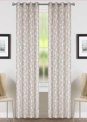 HOME ZEN HOUSEHOLD LINEN Jacquard Art Heart Bouclé Vorhang mit Herzen und Ringen, Durchmesser 4 cm, halbtransparent, 140 x 280 cm, detailliert (Taupe)