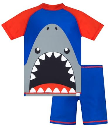 Harry Bear Costumi Mare Bambino | Maglia Piscina Bambino Squalo | Rashguard E Pantaloncini da Bagno | Blu 5-6 Anni