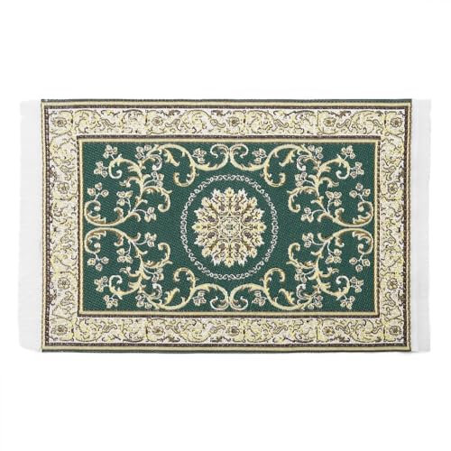 Odoria Maison de Poupée Tapis Miniature: 1/12 Échelle Mini Paillasson Salon Chambre à Coucher Vintage Oriental Vigne Vert
