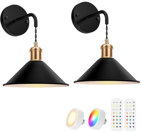 LABOREDUCE Wandleuchte Innen Außen Vintage 2 Stück Mit Fernbedienung, Schwarz Akku LED Dimmbar Kabellos für Wohnzimmer Schlafzimmer Flur Treppe Gärten Innenhöfe