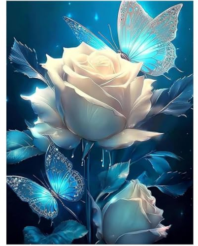 XUIIOSOOKP 5D White Rose Diamond Art Painting Crystal Embroidery 30x40cm | Diamond Art Kits Adults 5D White Rose Crystal Cross Stitch Embroidery for Beginner Home Wall Decor 30x40cm Diamond Painting
