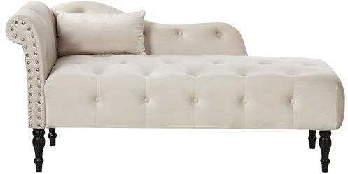 Beliani Chaiselongue Samt Hellbeige Links gesteppt mit Kissen hohe Lehne Retro Ivry