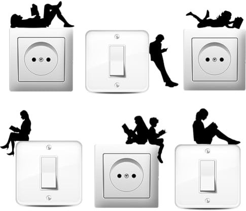AHANDMAKER 6 x Lichtschalter Aufkleber Mit Lesebuch Silhouette. Wandaufkleber „Buch Lesen“ „Lesebuch“ „Schalteraufkleber“ Wandaufkleber „Buch Lesen“ Für Lichtschalter Outlets Leisten Und Wohndekor