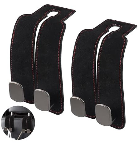 YqsIbth Car Seat Back Double Hook, 2PCS Car Headrest Hook, Leather Car Seat Organiser Hooks, Auto Seat Hook Hangers, Car Seat Organizer Hooks, Car Inside Accessories for Purse Umbrellas Bags(Black)