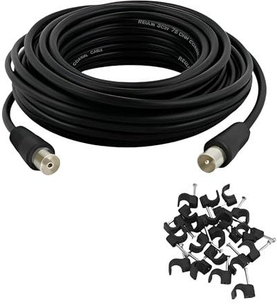 Reulin 8 Metres Long TV Aerial Extension Cable 8M, Male to Female Antenna Coaxial Wire 8 M, Slim 3C2V RF Coax Lead (Nickel Plated, Black, 8 Meter)