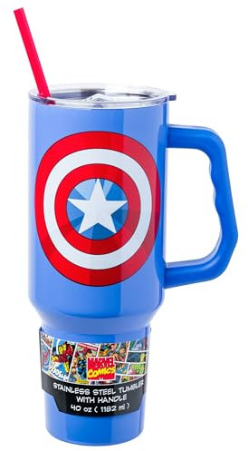 Silver Buffalo Captain America Classic Shield Edelstahlbecher mit Griff, 1,2 l