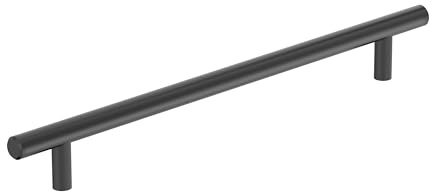 Amerock Bar Pulls 8-13/16 inch (224mm) Center-to-Center Matte Black Cabinet Pull, BP40521MB | 8-13/16 inch (224mm) Center-to-Center Mounting Distance and 11-3/16 Overall Length, Durable Carbon Steel Cabinet Hardware
