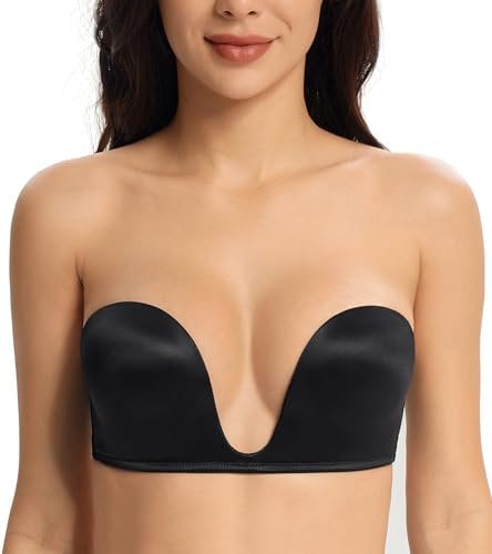 Lemorosy Damen Trägerloser BH Push Up mit Bügel Komfort Gepolstert Rückenfrei Bra mit Abnehmbare Träger(Schwarz,75B)