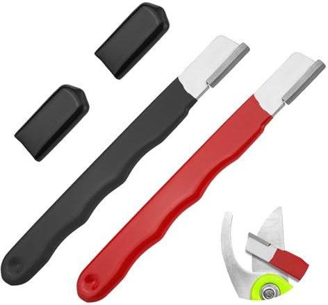 2 Pcs Garden Tool Sharpener, Multipurpose Usage Sharpening Premium Wolfram Steel Portable Pocket Knife Blade Sharpener for Pruning Shears Hatchets Scissors Sickle Fence Shears Axe(Black and Red)