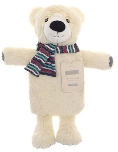 Hot Water Bottle with Cover 1 Litre - Fluffy Faux Fur Fleece Cover Durable Winter Warm - Natural Rubber- Adults and Kids Cute Animal Fleece Novelty Plush Hot Water Bag Cosy Gifts (Polar Bear)