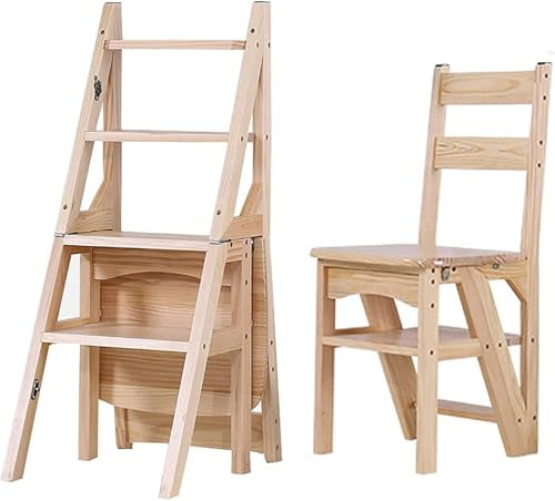 Klappbarer Bibliotheksleiterstuhl Aus Holz, Leiter, Faltbarer Stuhl, Leiterhocker Für Erwachsene, Küchen-vintage-leiterhockerstuhl, 2-in-1-leiterstuhl-aufbewahrungsregal Für Drinnen Und Drauß(Color:B)
