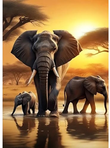 TOSTOG Diamond Painting für Erwachsene,Elefant Familie Diamant Painting Kits Full Drill Bilder 5D DIY Diamant Malerei Set 30x40cm für Wanddekor