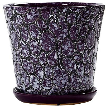 SBCGFY Vaso da fiori in ceramica in stile cinese da giardino Chlorophytum verde pianta da giardino con vassoio balcone piante grasse vassoio per casa e ufficio, viola, L (viola medio)