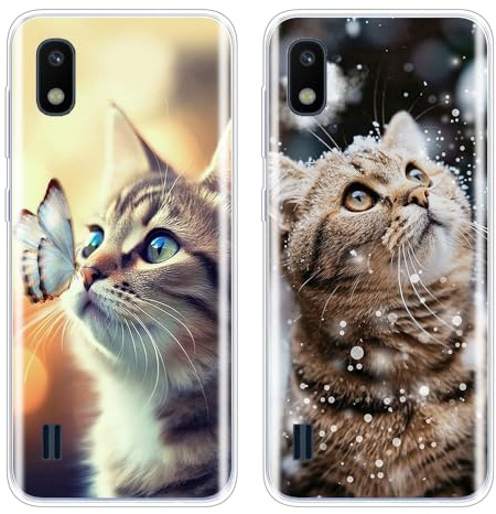 EuoDuo 2 Stück Kompatibel mit Samsung Galaxy A10 Hülle Tiere Muster Handyhülle Silikon Case Schutzhülle Weich TPU Dünn Handysocken Telefono Mädchen Frauen Männer - Kätzchen