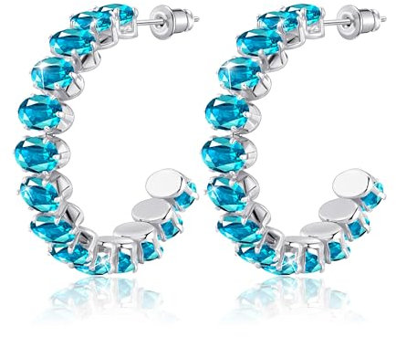 Linawe Ohrringe Silber Hängend Aquamarin Blau Ohrschmuck, Fossil Creolen Groß Ohrhänger, Edelstahl Ohrringe Damen Silberne Modeschmuck Ohringe Hypoallergene