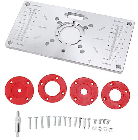 Jerliflyer Router Table Insert Plate Aluminum Router Plate with 4 Insert Rings for Wood Trimming, Milling, and Slotting Woodworking Router Plate